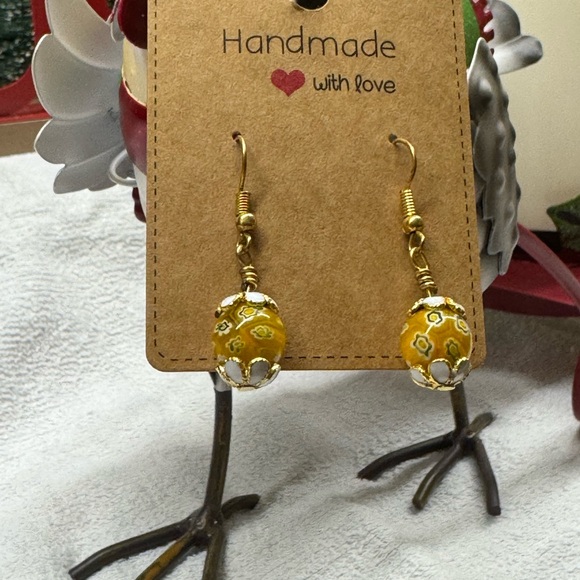 Jewelry - Yellow Millefiori Earrings with Gold Cloissione Bead Cap Accents 2/$22